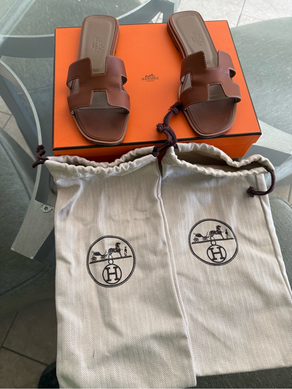 Hermes Brown Oran Slide Sandals